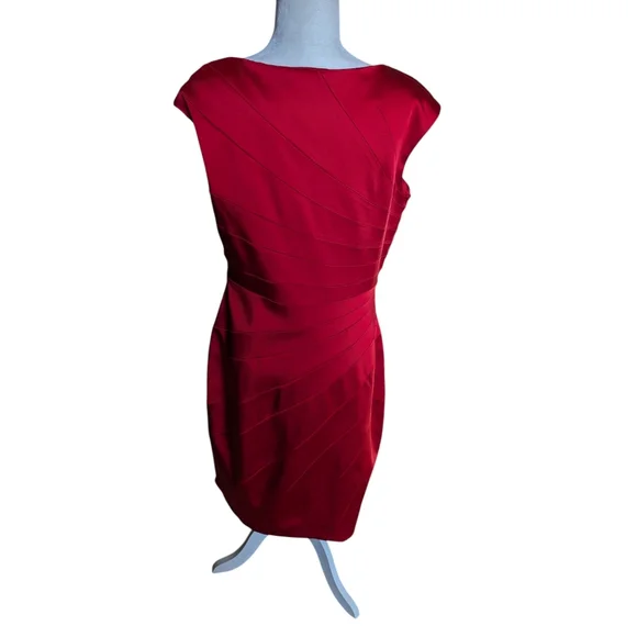 JAX Red Satin Cocktail Party Dress Draped Sheath Old Money Glam Sz 14 - Picture 6 of 12